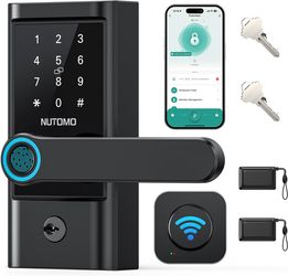 WiFi keypad Door Lock with Handle: NUTOMO keyless Entry doorlock deadbolt with Handle Set,Fingerprint Smart Lock for Front Door,Smart Electronic Deadb