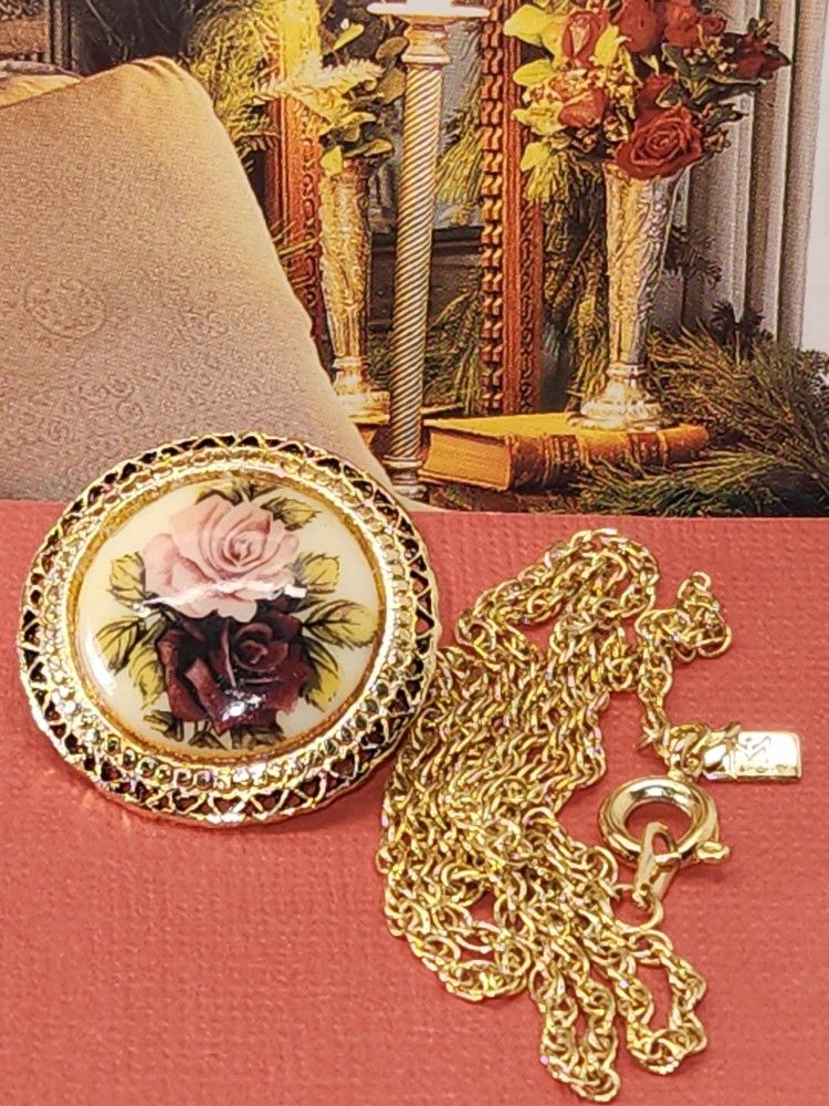 #1845, FINE PIECE SIGNED M, COISONNE, PENDANT & BROOCH,  GOLD PLATED
