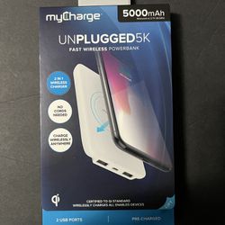 myCharge unplugged 5k wireless charging powerbank. Qi certified. 5000mAh.