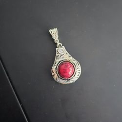 RARE RED HOWLITE SILVER ETCHED ACCENT NEW PENDANT