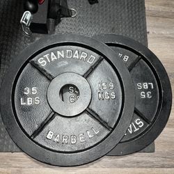 Standard Barbell 35 Lb Cast Iron Weight Plates 