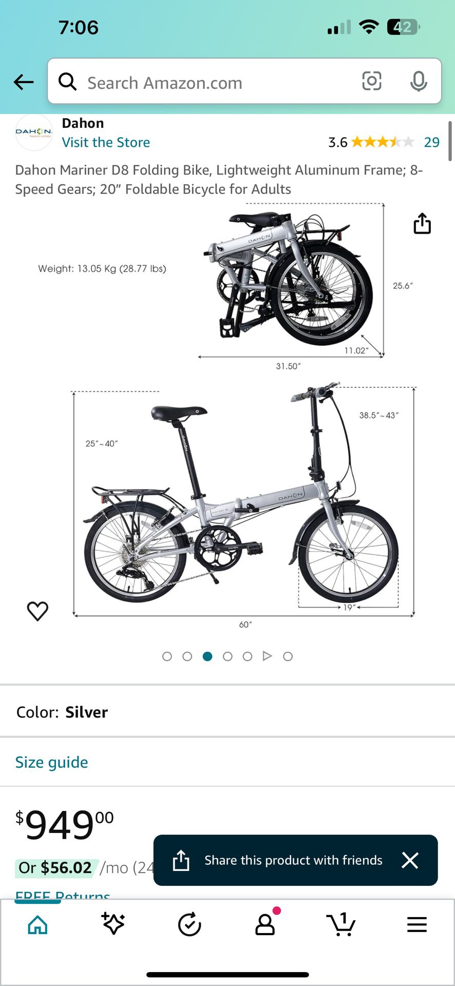 DAHON Folding Bike $500