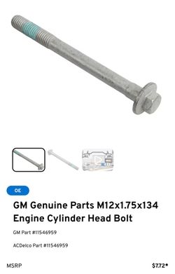 GM Genuine Parts M12x1.75x134 Engine Cylinder Head Bolt