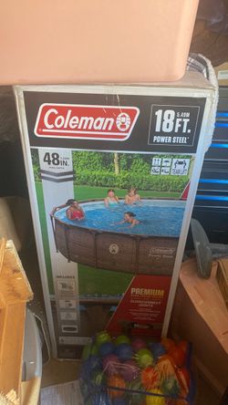 Coleman 18 foot 5.49 power steel above ground pool brand new in the box never been opened