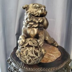 Vintage Chinese foo dog cast iron sculpture