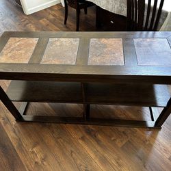 Wood Console Table with Tile Inlays - $100