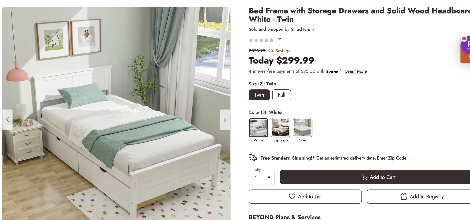 Solid Wood Twin Bed Frame + Memory Foam Mattress