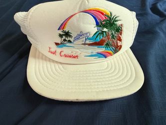 Vintage JUST CRUISIN Snap Back  Mesh Trucker Hat! White 80s 90s Island