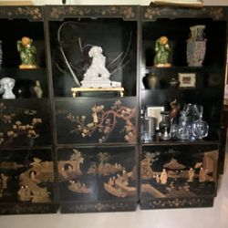 3 Piece Asian Cabinets With Plenty of Storage Real Antique Hand Painted  
