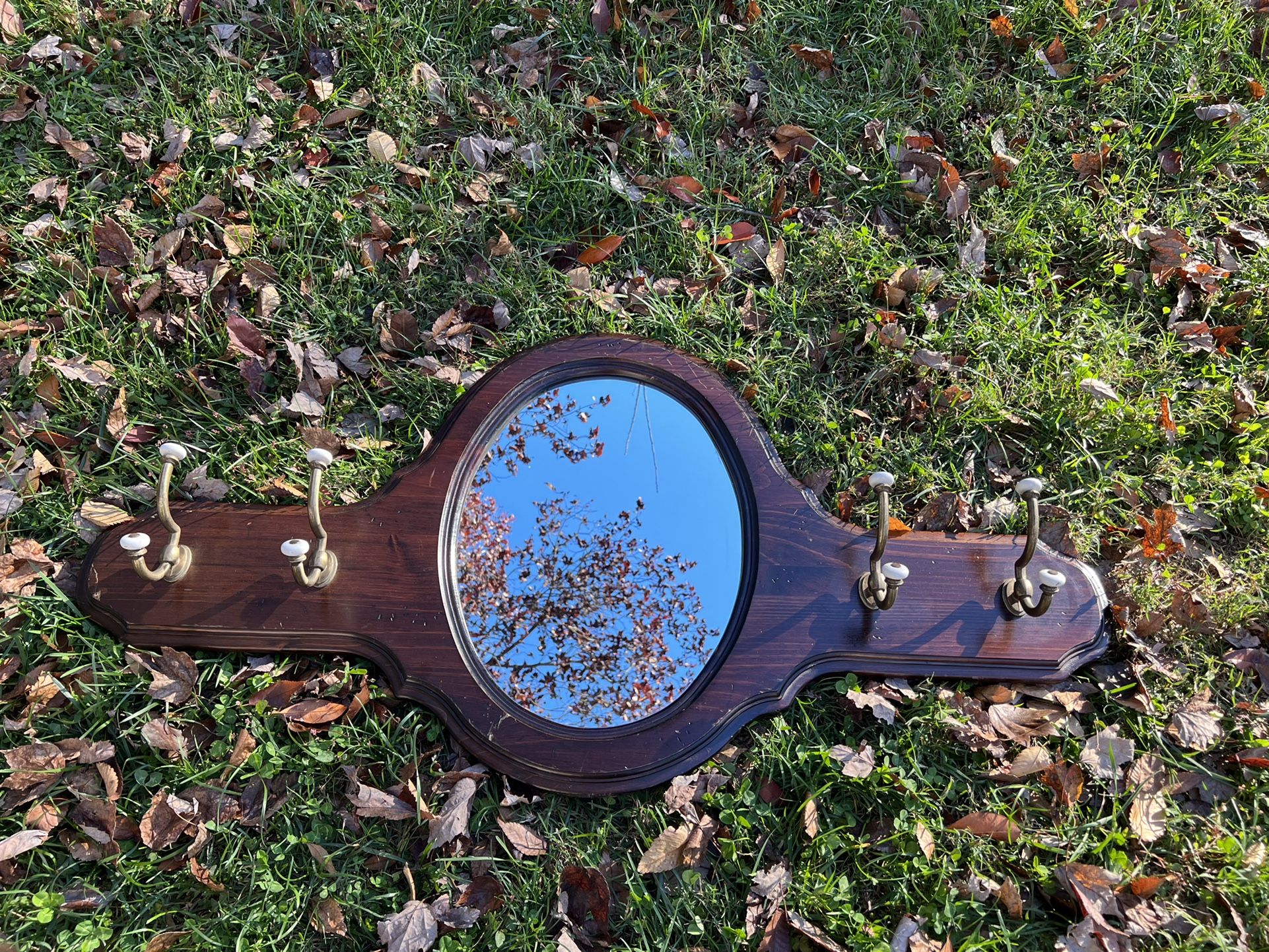 Vintage Ethan Allen Old Tavern Mirror Coat Rack