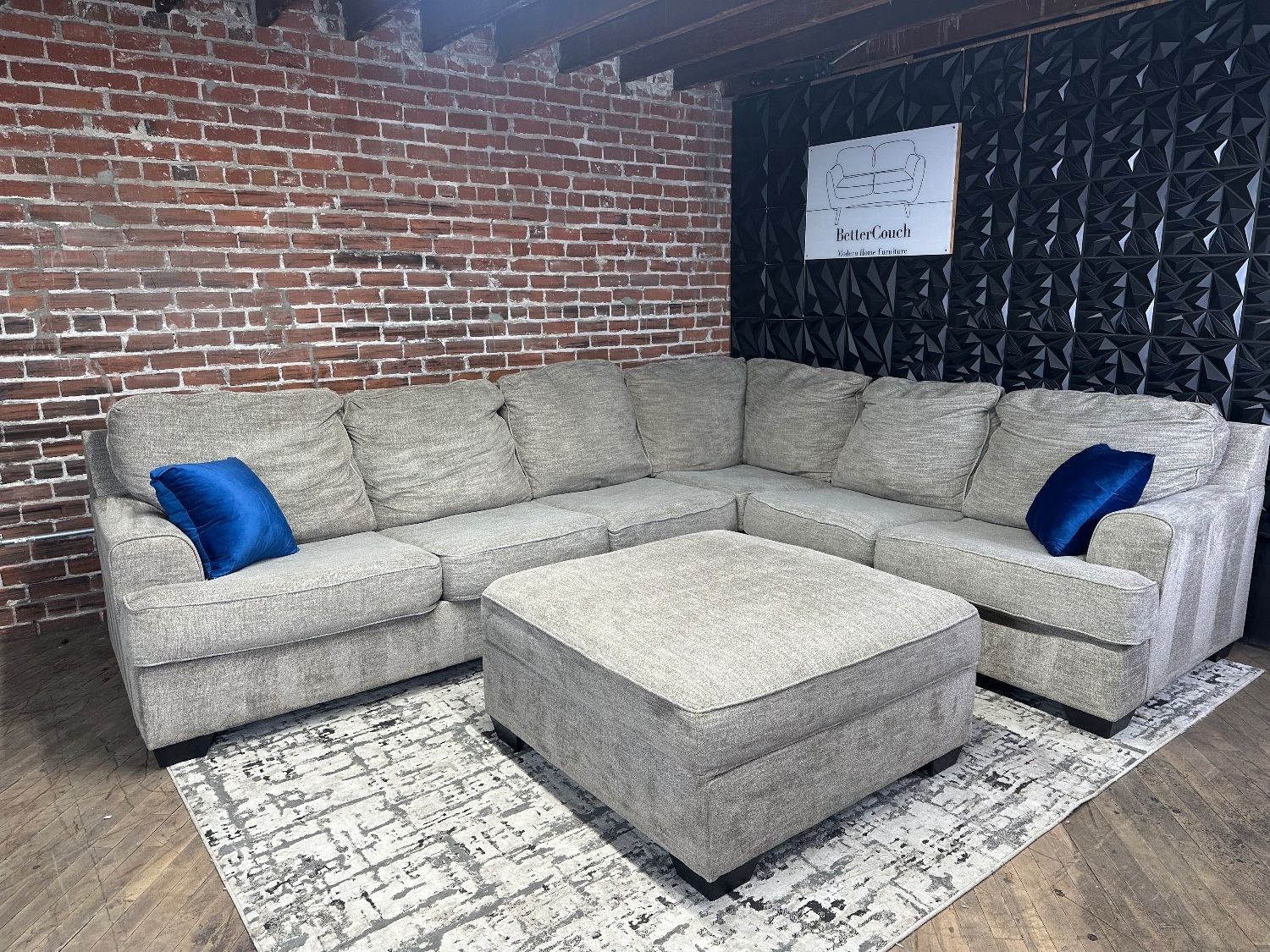 Free Delivery-Ashley 3pc gray L shape sectional sofa couch w storage ottoman