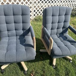 2 Vintage Cushion, Wooden Office Chairs