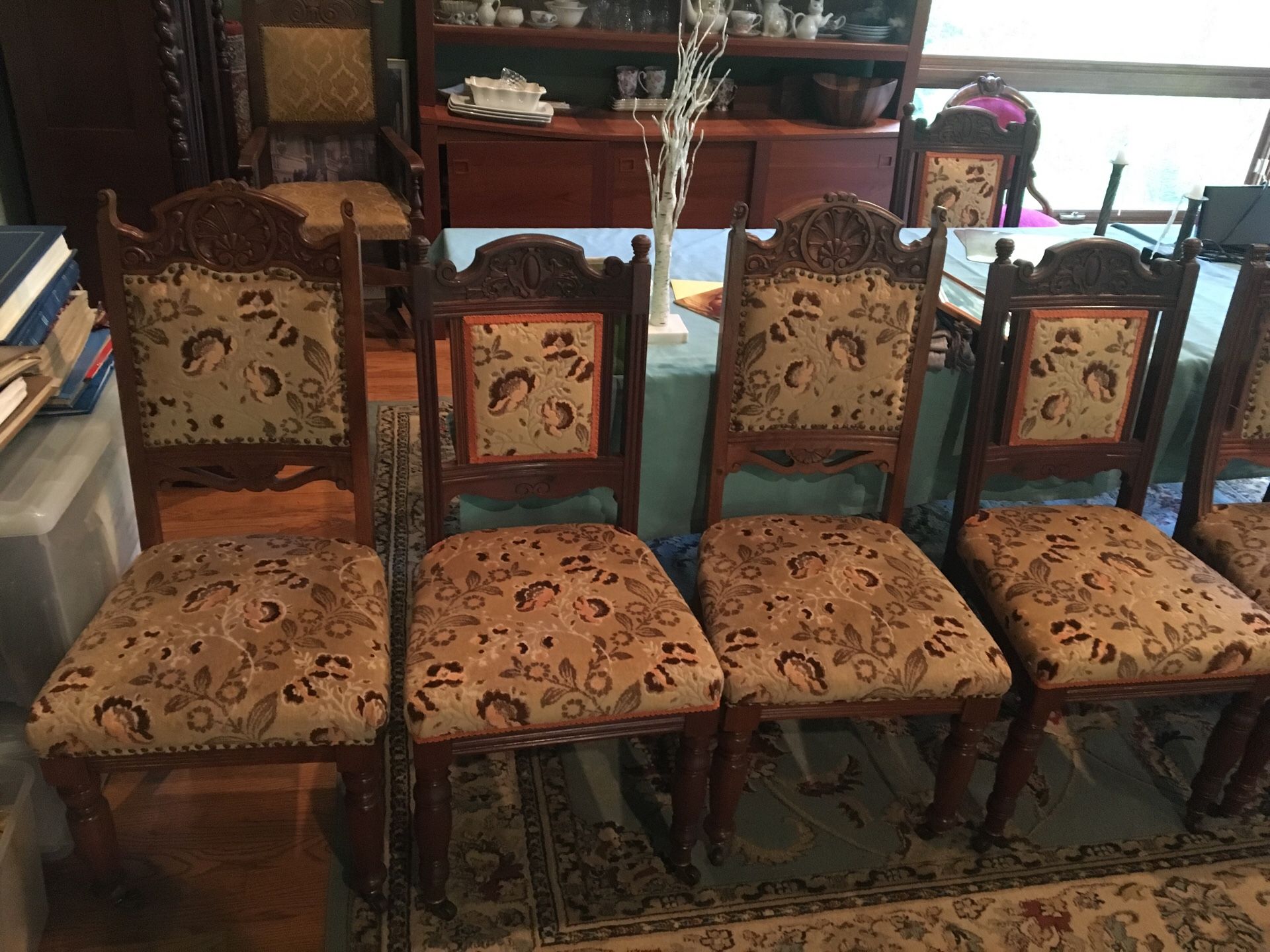 8 Antique Wood Carved Chairs