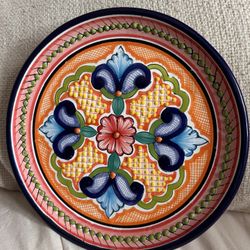 Talavera Mexican Pottery Vibrant Hand Painted Floral Colorful Wall Plate 8" Dia