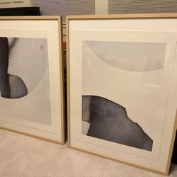 Mid Mod Large Pair Art Framed Local Artist - Sold As Set
