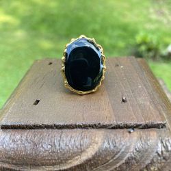 Black Onyx And Gold Plated Ring