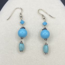 Sterling Turquoise And Blue Bead Earrings 