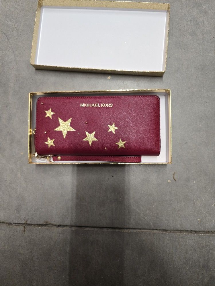 Michael Kors Red Leather Clutch - New In Box