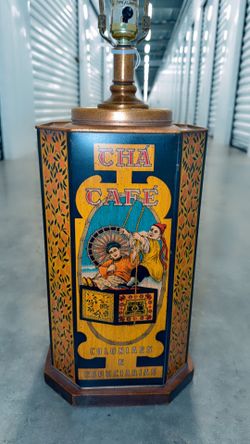 Vintage Frederick Cooper Tin Tea Canister Lamp With Silk Shade