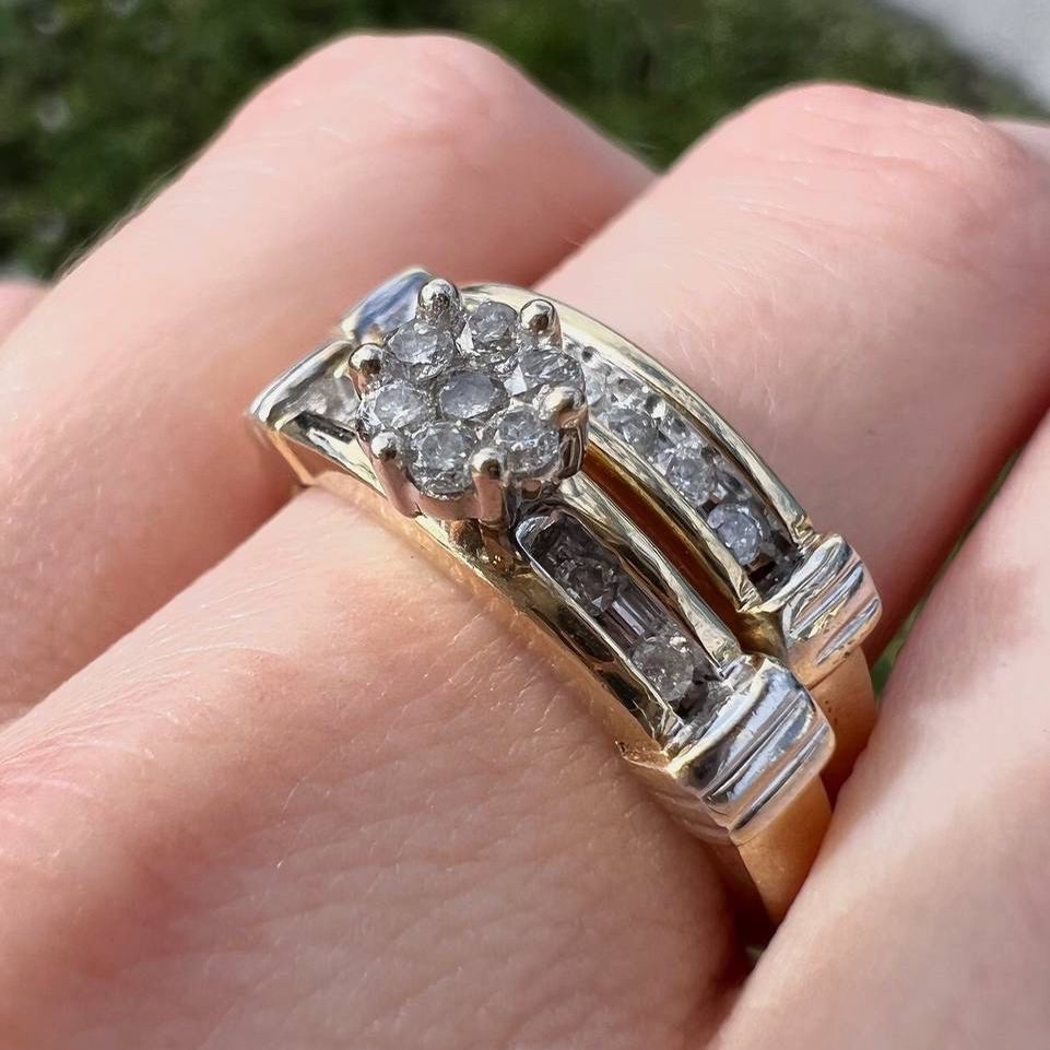 14k yellow gold diamond ring 2 bands