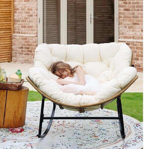 Rocking Papasan Chair, Oversized Indoor Outdoor Sturdy All Weather - Main Image