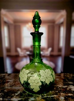 Emerald Green Decanter In The Mary Gregory Style