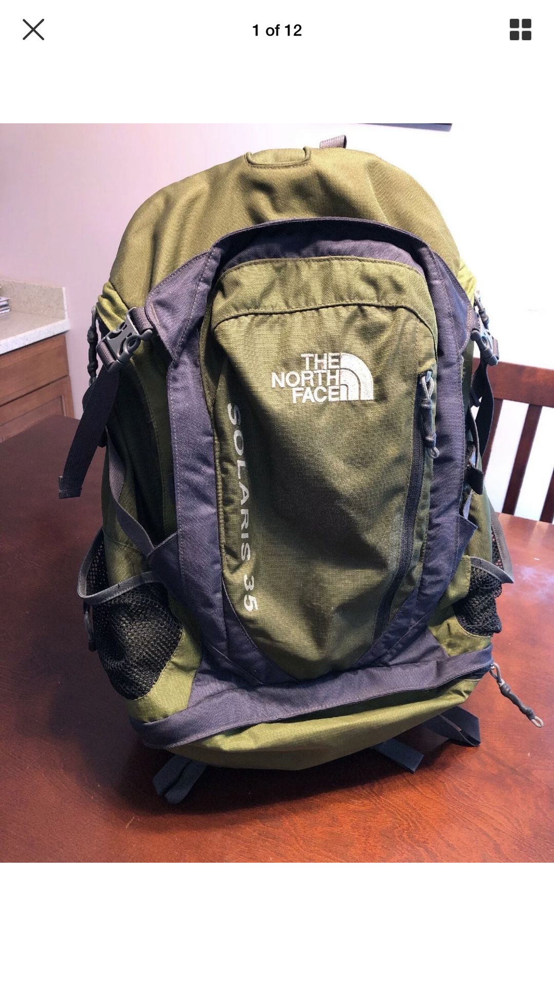 The North Face Solaris 35 Black Green Hiking Camping Outdoor Adventure Backpack