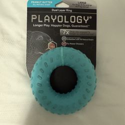 Playology Dual Layer Ring Peanut Butter Dog Toy, Medium
