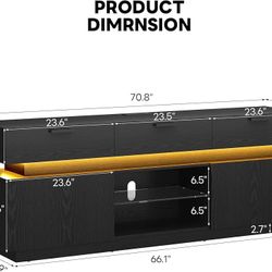 Black TV Stand for TVs 85 inch, Entertainment Center with Power Outlets & LED Lights, TV Media Console Table with Cabinets, Drawers and Open Storage S