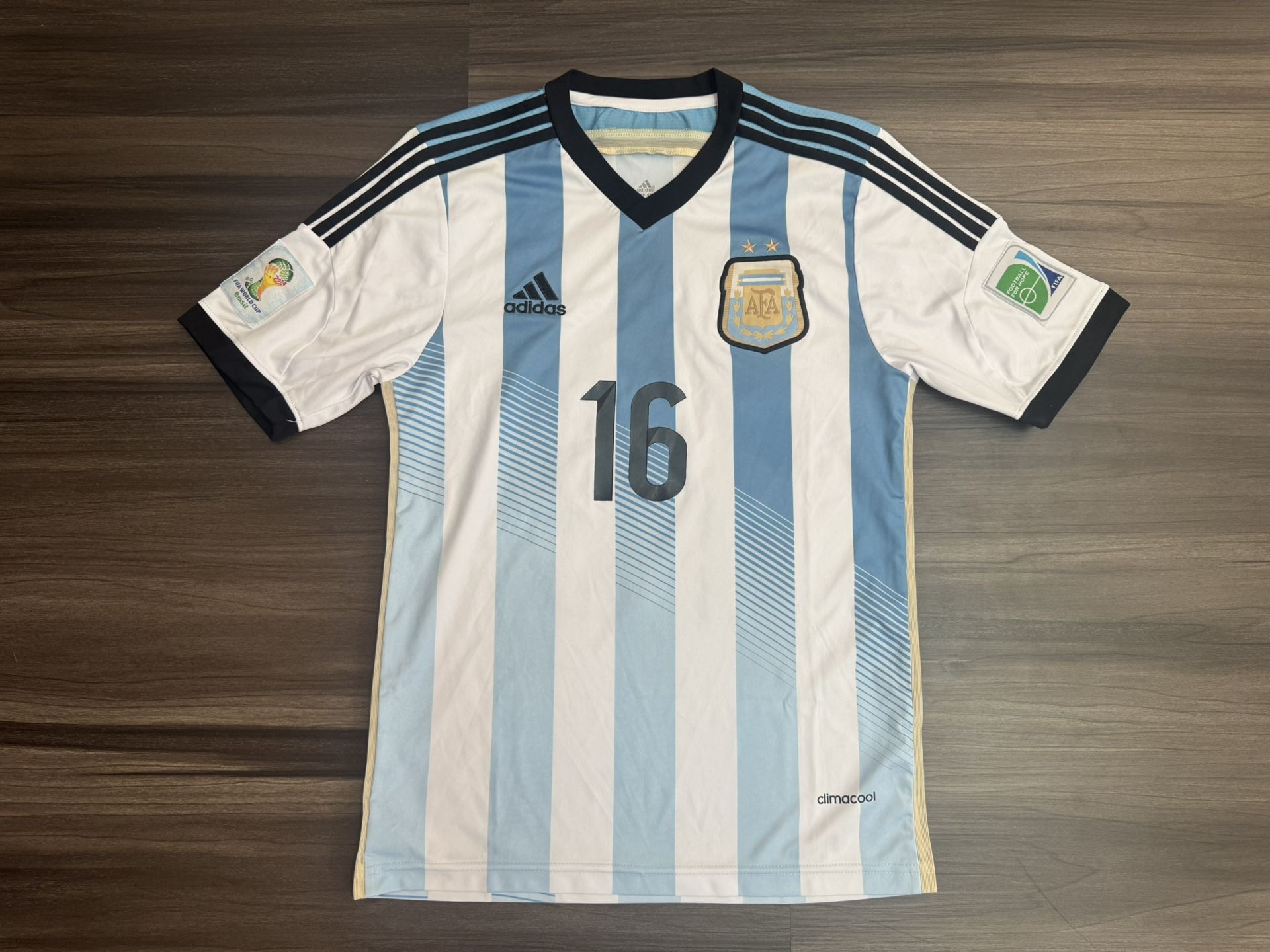 Adidas Argentina Sergio Kun Aguero #16 2014 FIFA World Cup Soccer Jersey Small