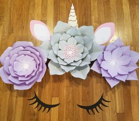 Unicorn party paper flowers decorations