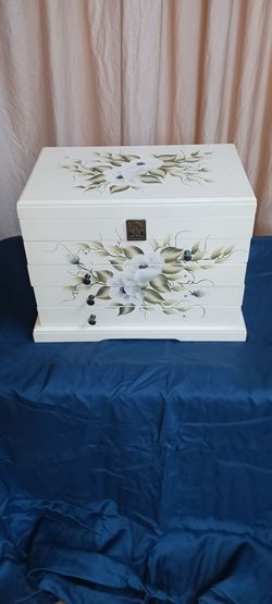 Large Wood Jewelry Box with All Contents