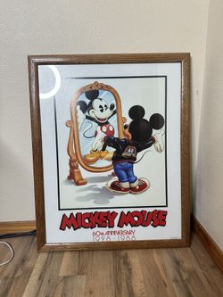 Vintage Framed 60th Anniversary Mickey Mouse Poster