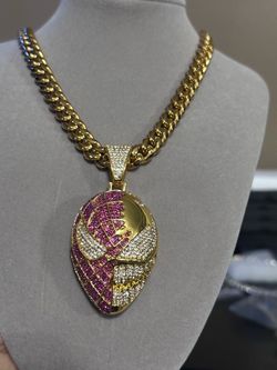 SPIDER-MAN LOVERS! 24”  10mm 18k Gold Over Stainless Cuban with Box Lock with Iced Spider-Man/Venom