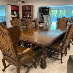  Large Antique dining room set table chairs and breakfront 