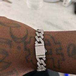 925 Sterling Silver Moissanite Diamond Cuban Link Bracelet 