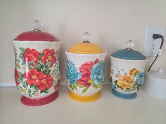 The Pioneer Woman Antique Vintage Floral Ceramic Canister Set Of 3