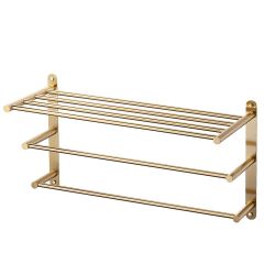 Twenty-four in. Brushed Gold 3-Tier Wall Mounted Towel Rack with Mounting Hardware
