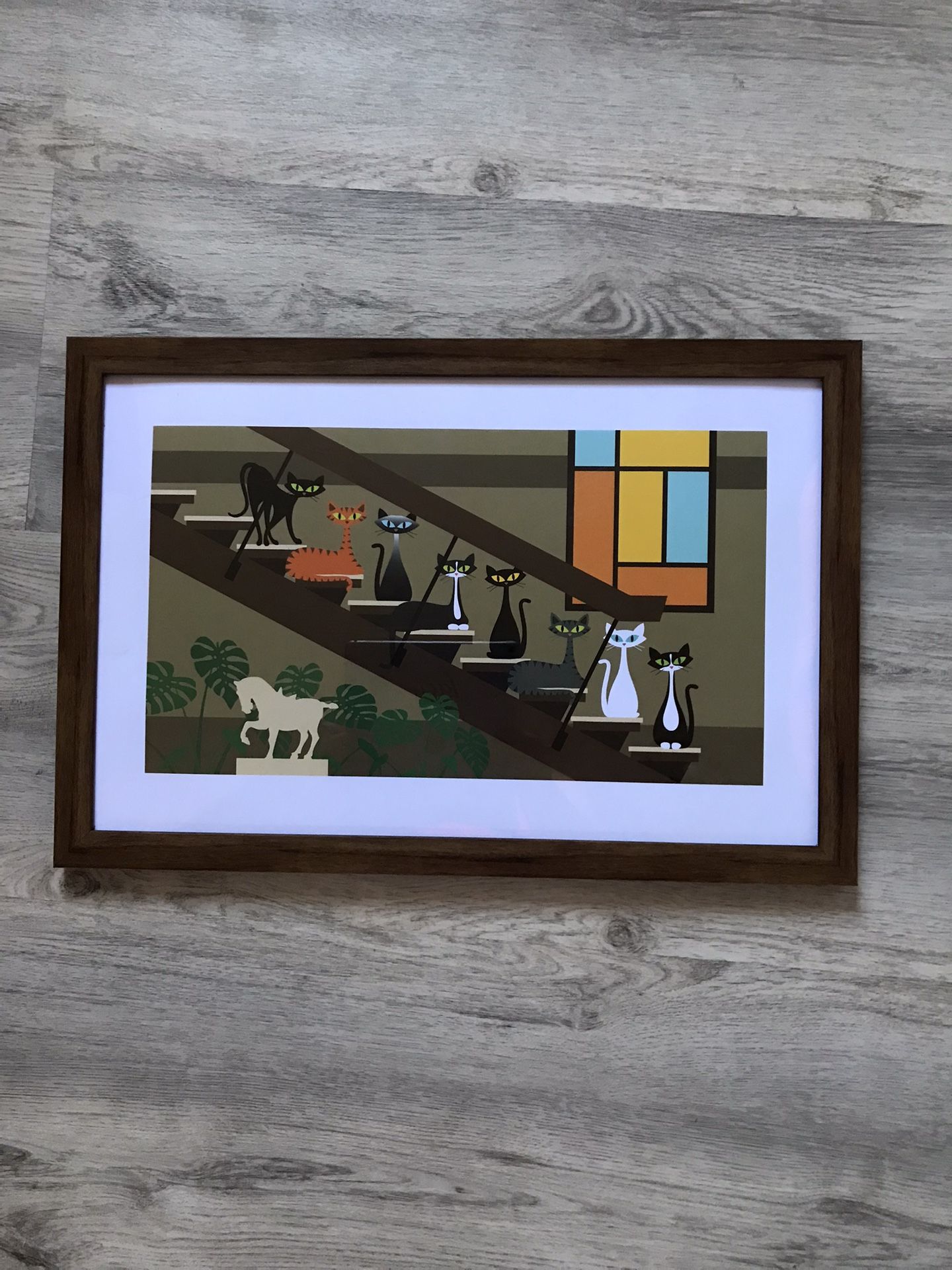 Cat Art Print, Retro Tv Show Mid Century Modern Art, Cat Lover Gift, Tabby Cat In plastic frame