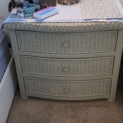 Green 3 Drawer Wicker Dresser