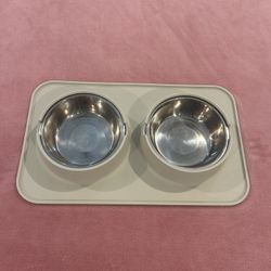 Silicone Pet Mat + Stainless Steel Double Diner - 3.5 Cups