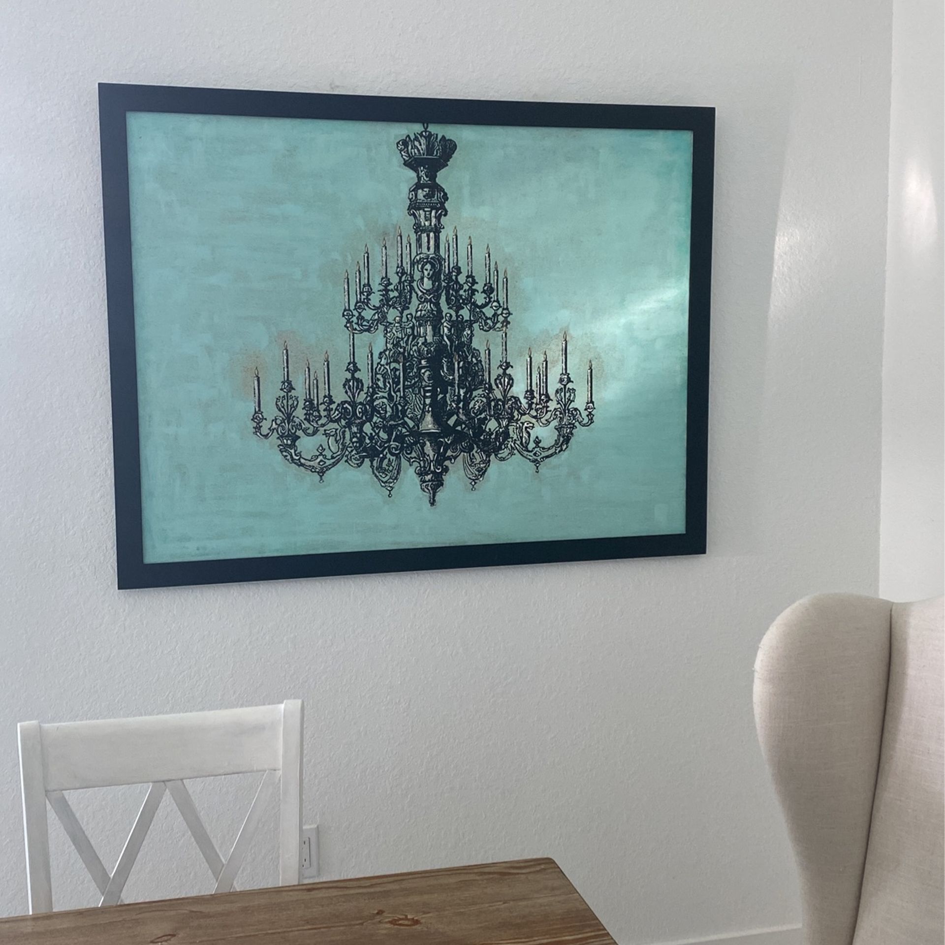 Gorgeous Elegant Tiffany Blue Chandelier Painting 40x52 Modern Classical Living room Dinning room Bedroom