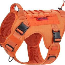 Tactical Dog Harness-No-Pull Adjustable Vest w/ Hook & Loop Panels for Outdoors/Training Orange XL