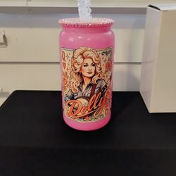 pink hand wrapped 16 oz Dolly Parton cup