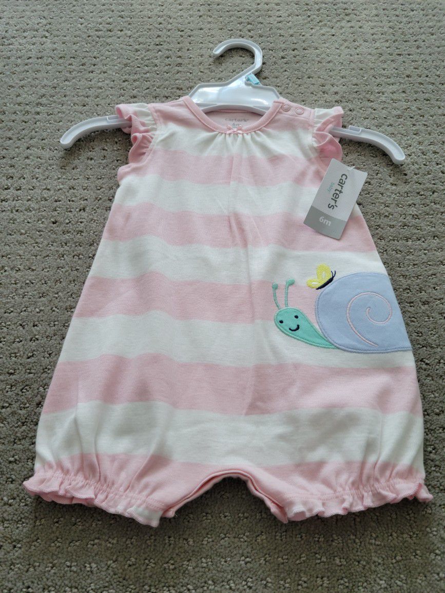 New With Tags - Carters 6 Month Baby Girl Pink Stripe Bubble short Romper / Onsie