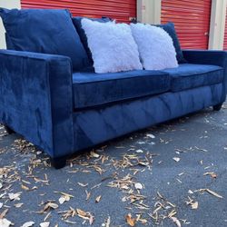 Two Velvet Blue Sofas: Great Condition 