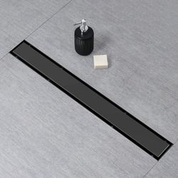 SaniteModar Linear Shower Drain, Black Shower Drain 30 Inch With Flat And Tile Insert 2 In 1 Panel, 304 Stainless Steel Black Linear Shower Drain With