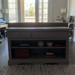 Gray Storage Console Table with Drawers & Shelves