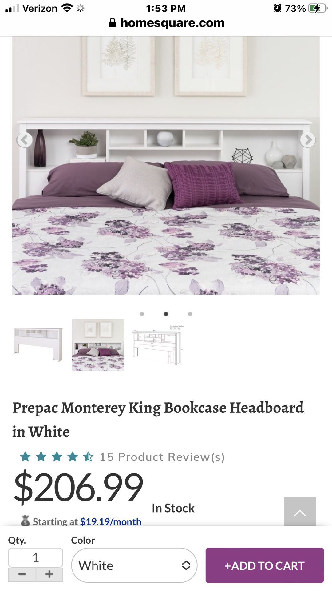 Prepac King Bookcase Headboard White