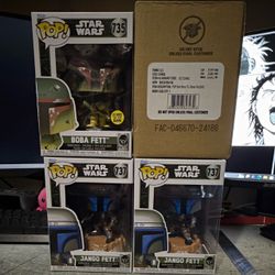 (LOT 4 )Funko Pop! Star Wars Boba Fett #735 GITD & Jango Fett #737 Vinyl Lot (4)